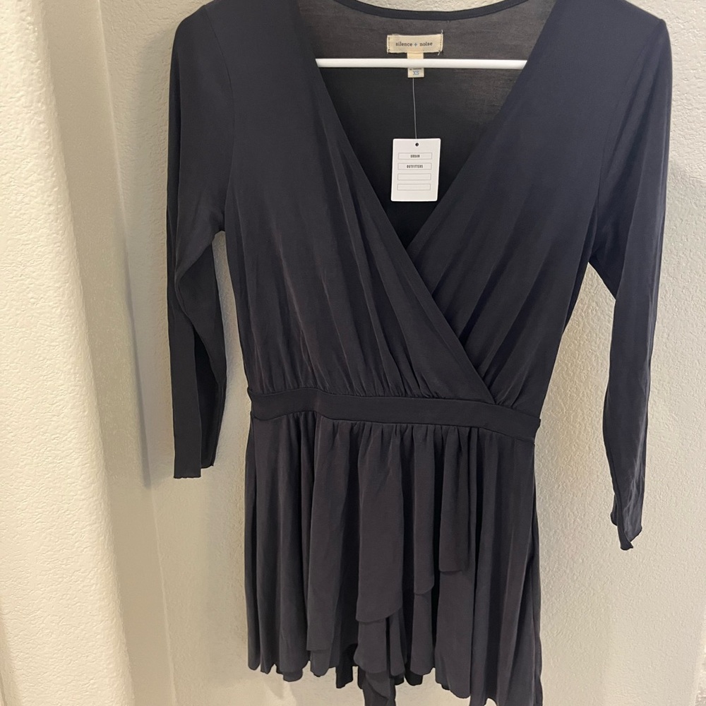 Silence + Noise Charcoal Wrap Blouse